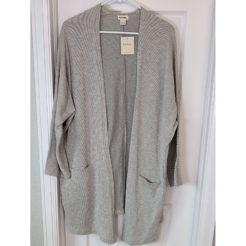 DONNI. Relaxed Open-Front Ribbed Cardigan - Light Gray Sandwash OSFA
